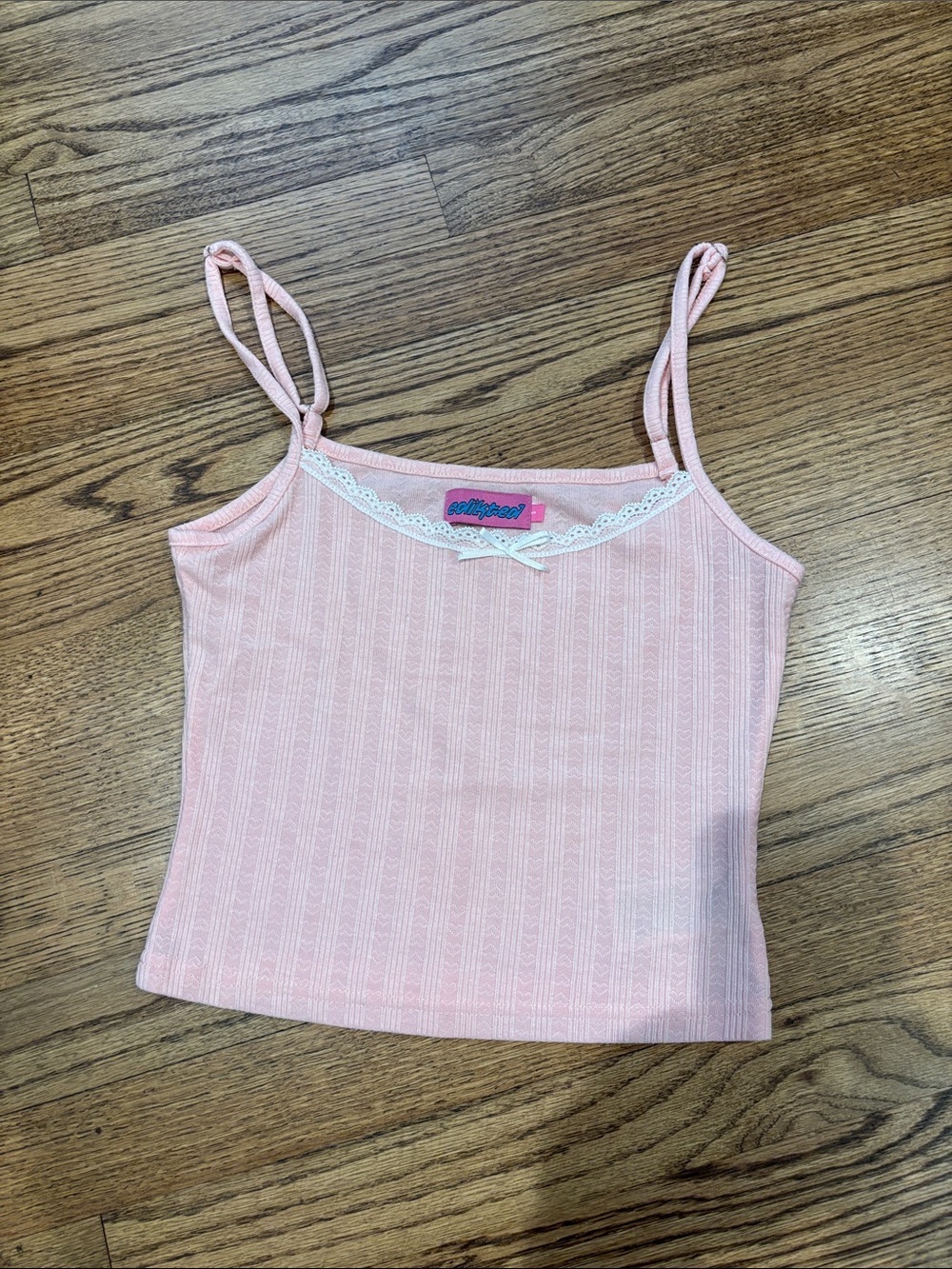 Edikted Light Pink Ribbed Lace-Trim Camisole
